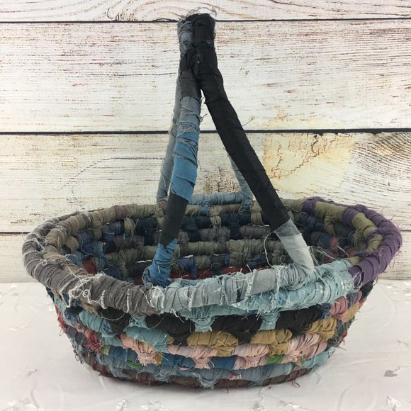 Accents Vintage Rag Rug Basket Handle Fabric Farmhouse Country Poshmark